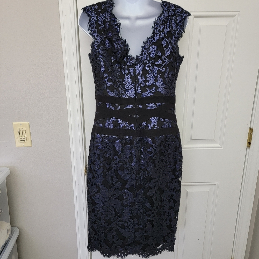 Tadashi Shoji Sleeveless Embroidered Sequin Lace Banded Sheath Cocktail Dress 6 - Picture 7 of 15